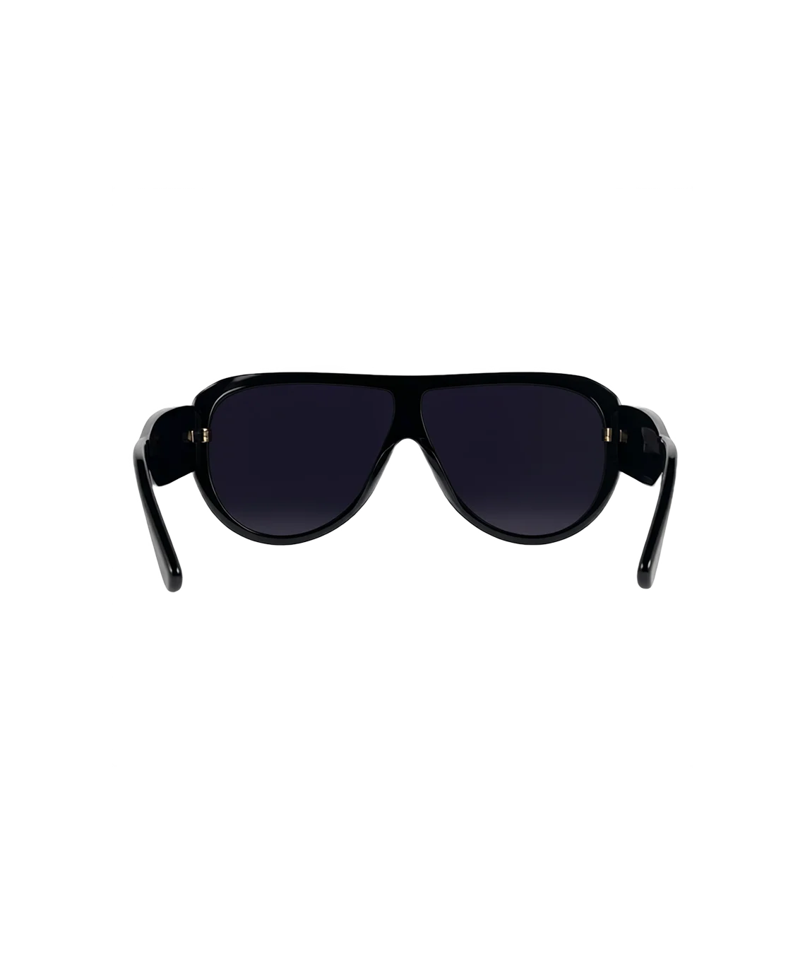 Black aviator-style sunglasses with dark lenses, shown from the front on a plain white background.