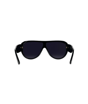 Black aviator-style sunglasses with dark lenses, shown from the front on a plain white background.