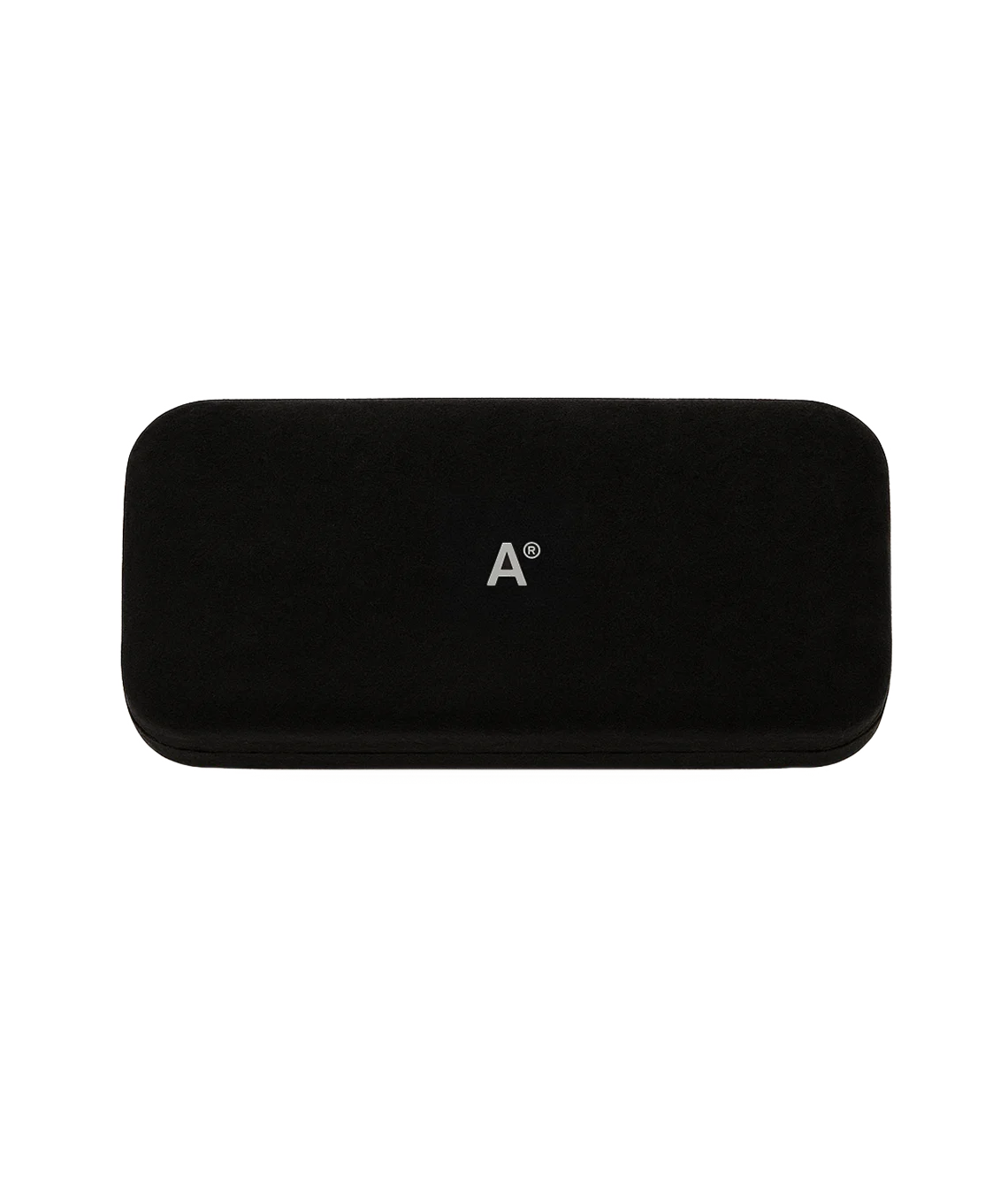 Black rectangular device with a logo on a white background