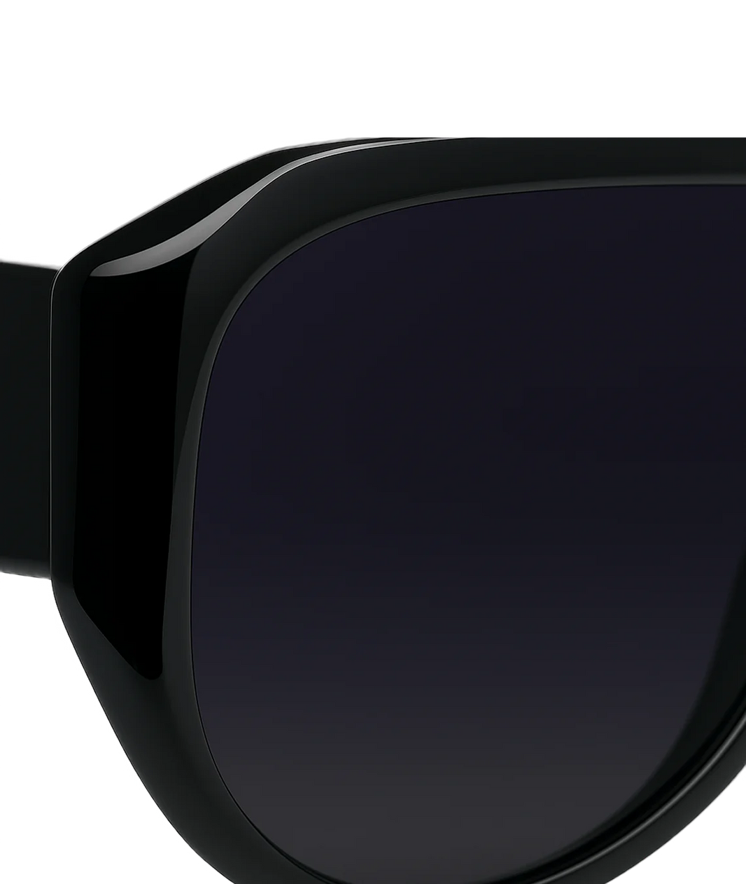 Close-up of a black sunglasses with a white background