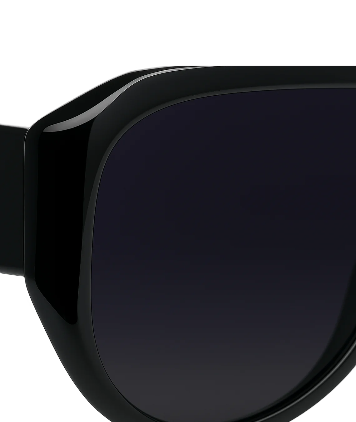 Close-up of a black sunglasses with a white background