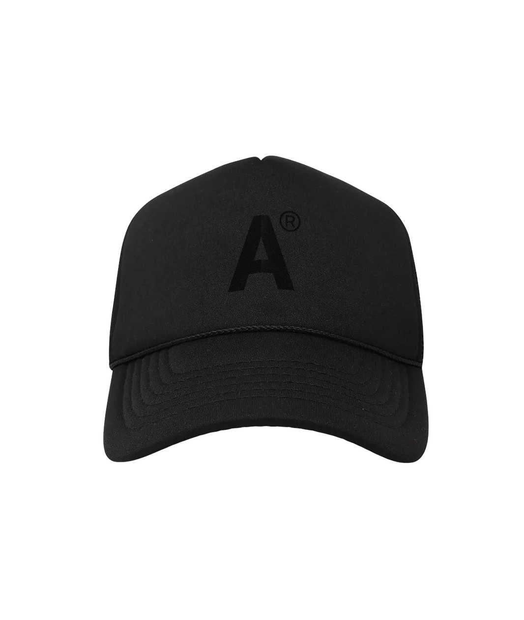 Black cap with a logo on a white background
