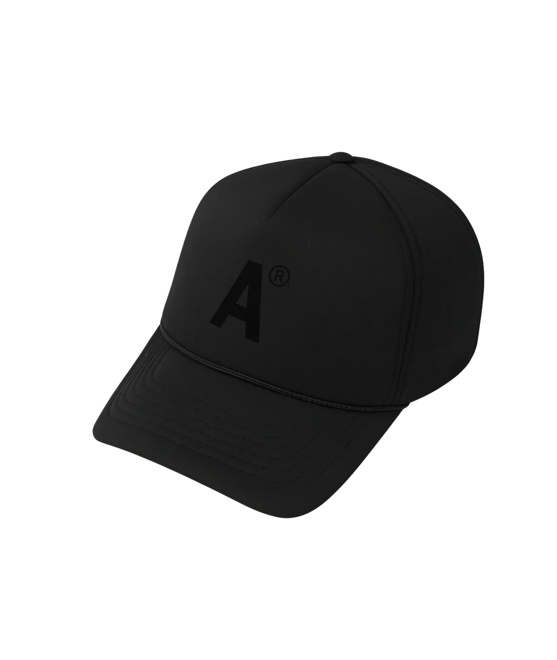 Black cap with a logo on a white background