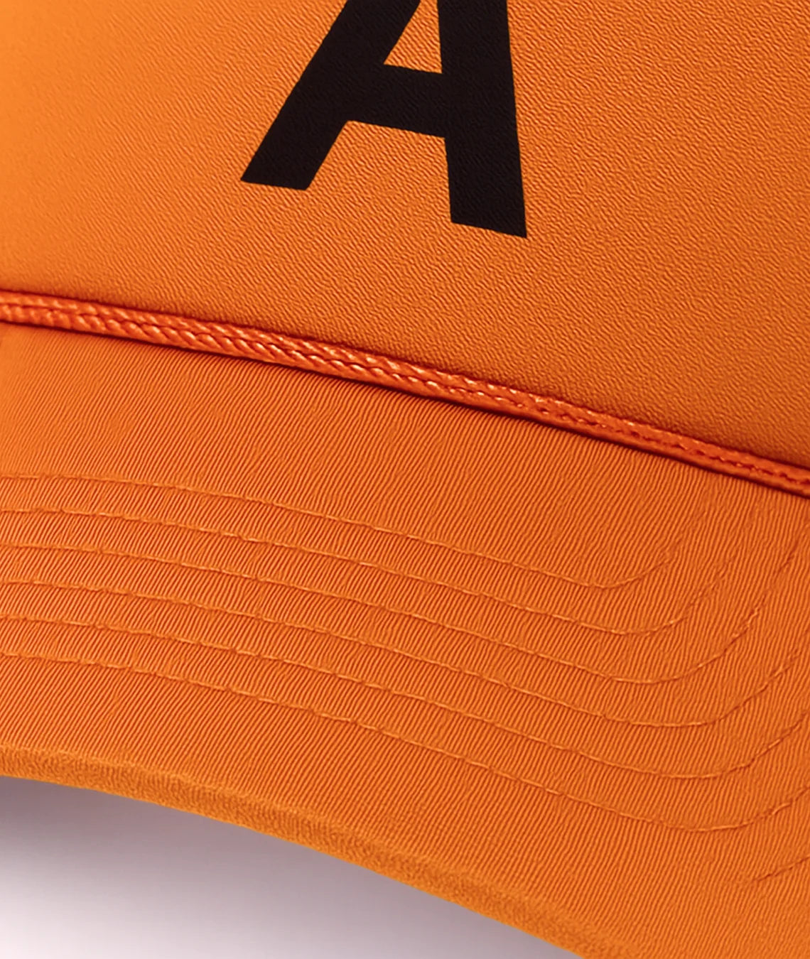 Orange cap with a black letter 'A' on a white background