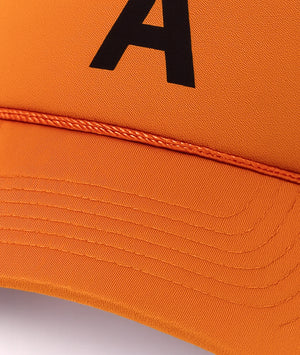 Orange cap with a black letter 'A' on a white background