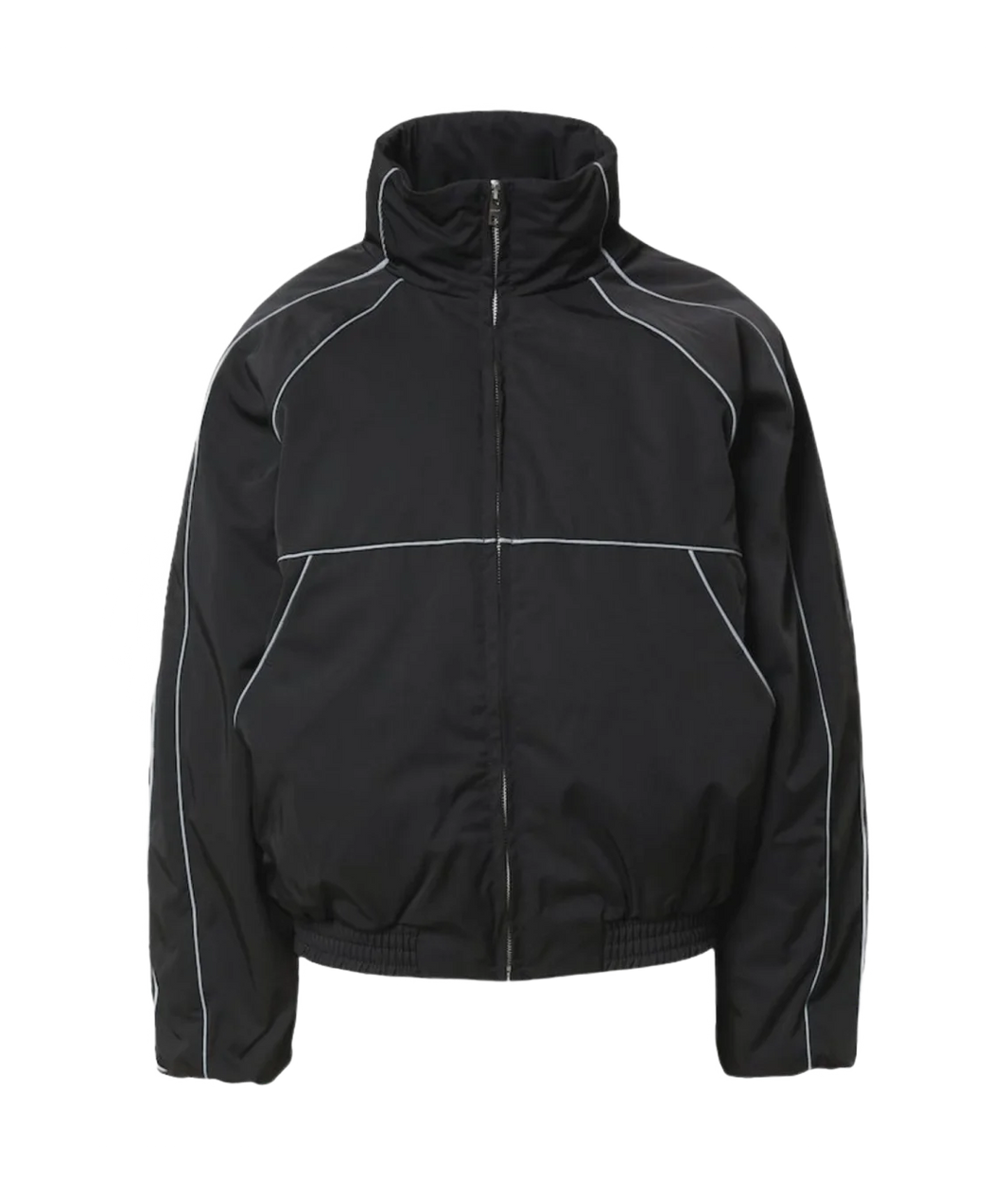 Black jacket with white accents on a white background