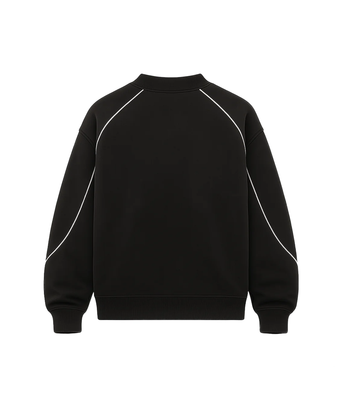 Black sweatshirt with white accents on a transparent background