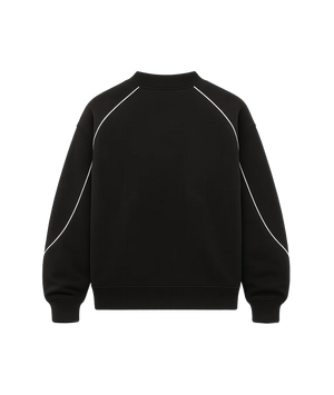 Black sweatshirt with white accents on a transparent background