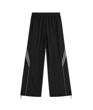 Black wide-leg pants with gray accents on a transparent background