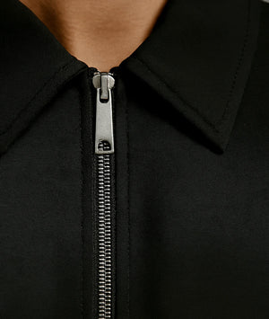 Close-up of a black jacket with a zipper