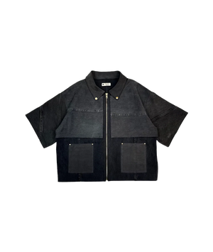 Black jacket with a zipper on a white background