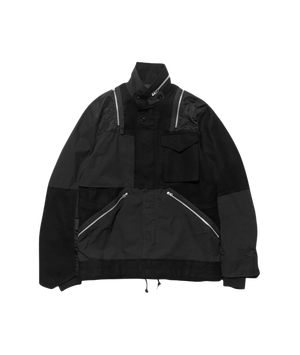 Black jacket with reflective zippers on a white background