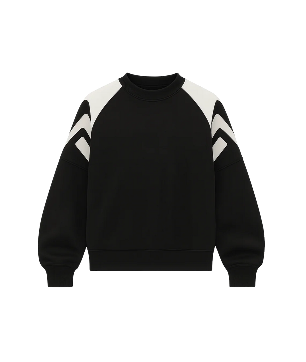 Black sweater with white arm stripes on a white background