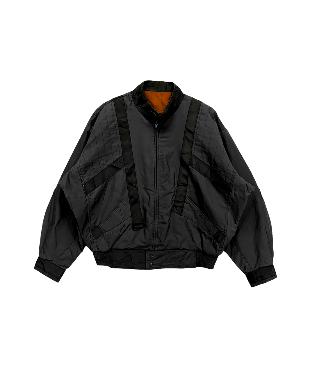 Black jacket with orange lining on a transparent background