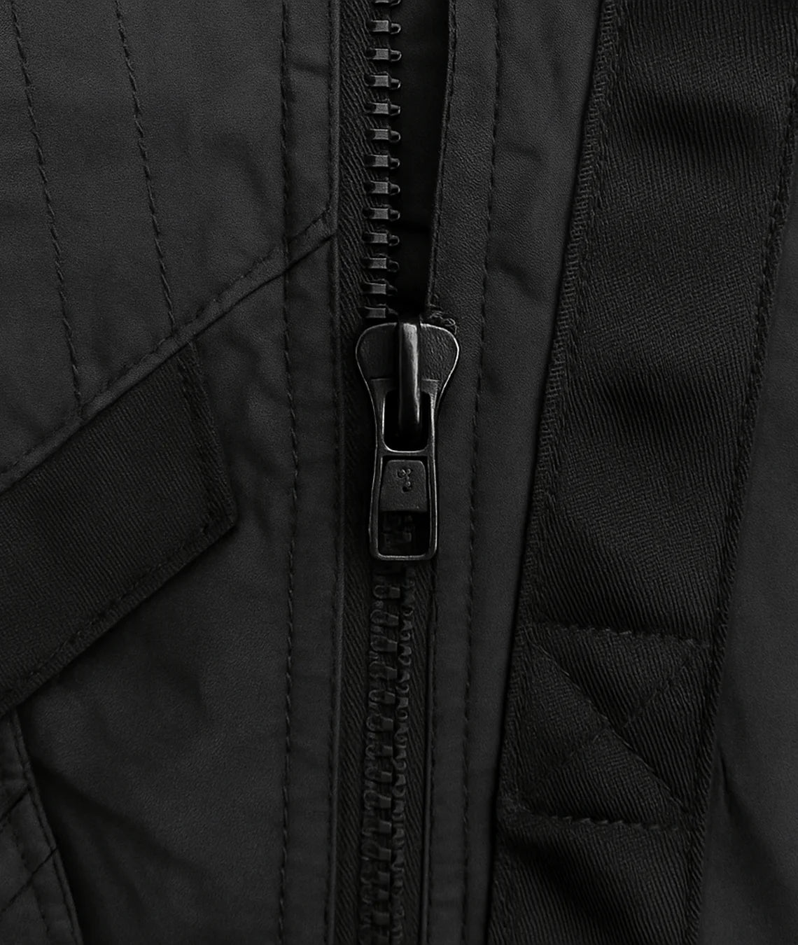 Close-up of a black jacket zipper