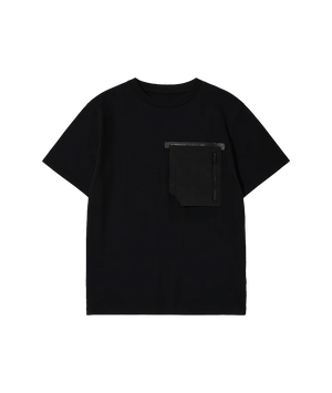 Black t-shirt with a pocket on a white background