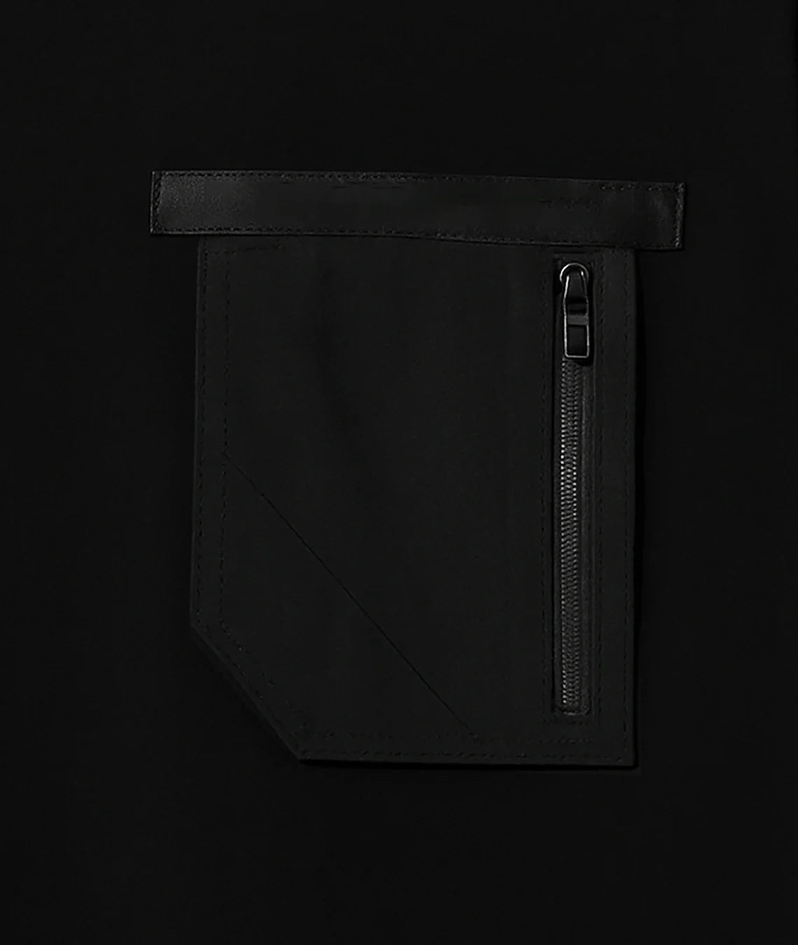 Black zippered pocket on a black background