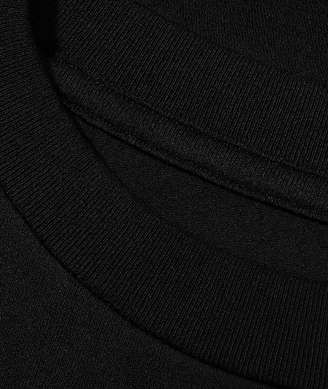 Close-up of a black hoodie with a focus on the neckline.