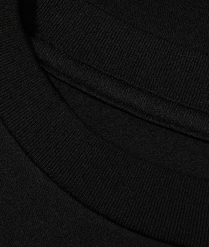 Close-up of a black hoodie with a focus on the neckline.