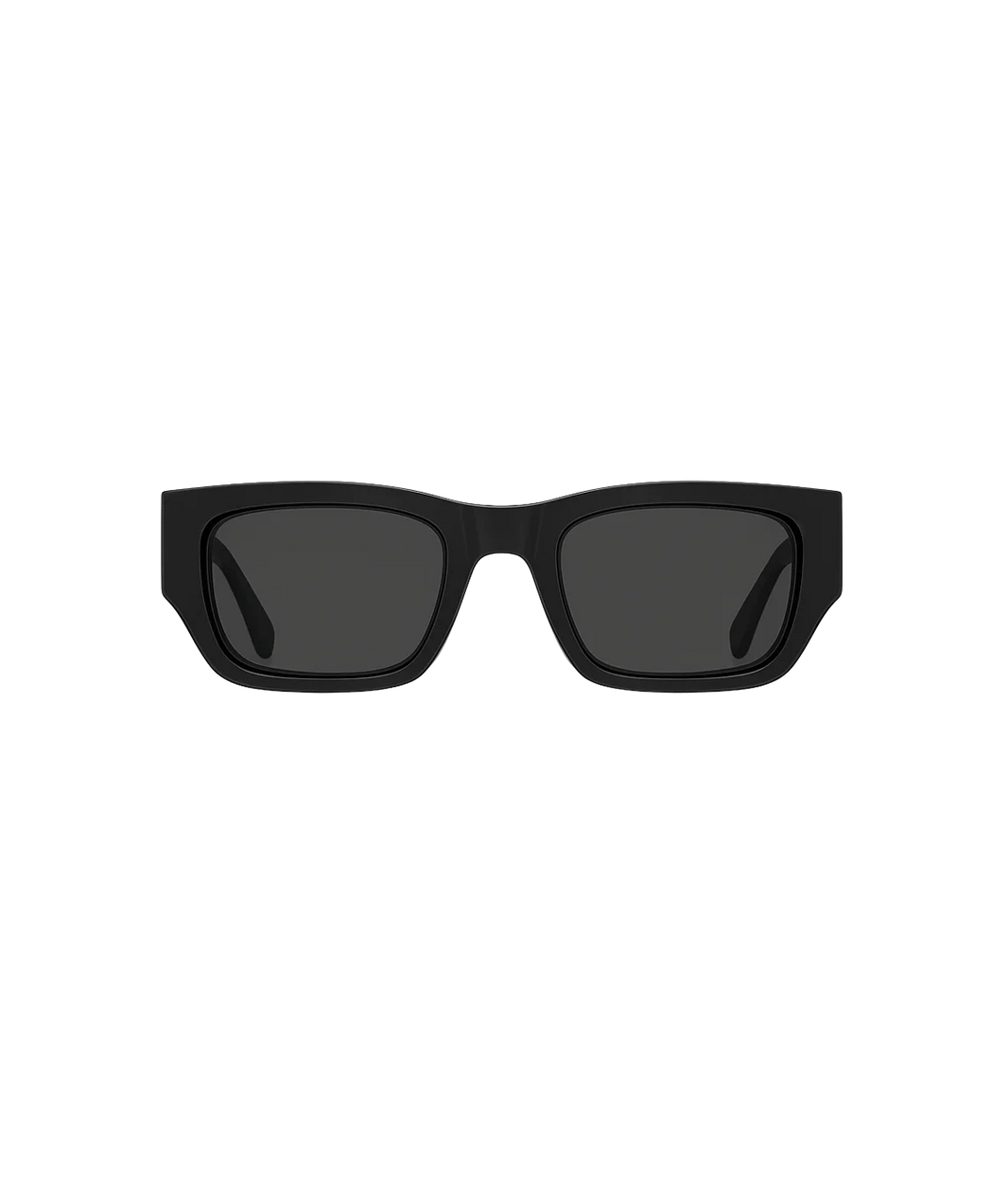 Matte black square sunglasses with dark lenses, shown from a front-facing perspective on a solid white background.