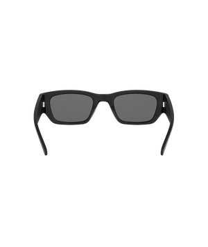 Black square sunglasses with dark gray lenses, shown from the front on a plain white background.