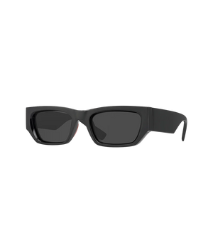 Black rectangular sunglasses with dark lenses and a matte finish, shown from a front-facing angle on a plain white background.