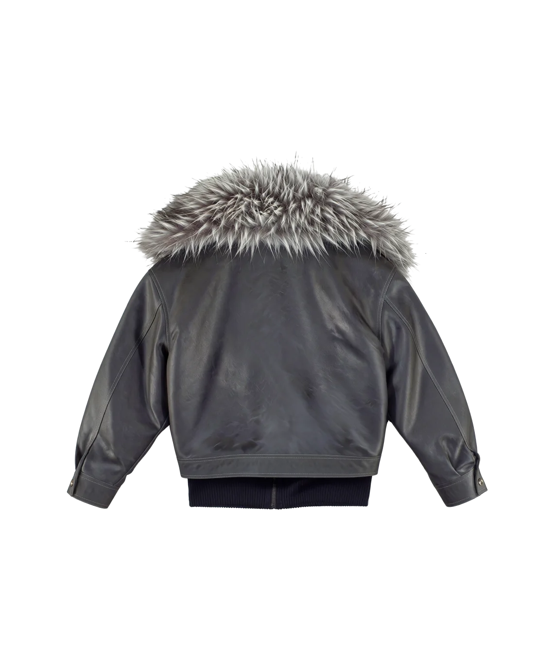 Gray jacket with fur hood on a white background