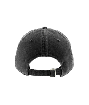 Black cap with a strap on a white background