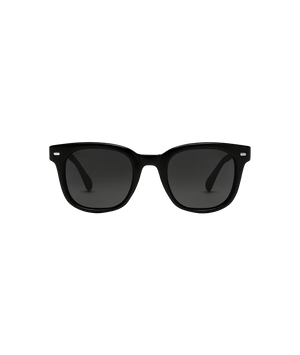 Black square sunglasses with dark lenses, shown from the front on a plain white background.
