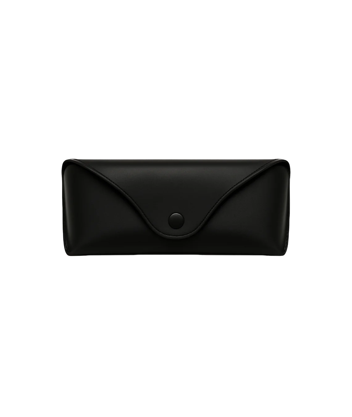 A black faux leather clutch envelope bag with a snap button closure, centered on a plain white background.
