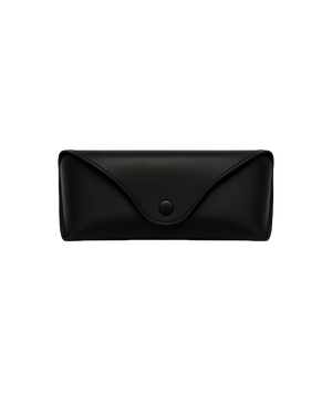 A black faux leather clutch envelope bag with a snap button closure, centered on a plain white background.