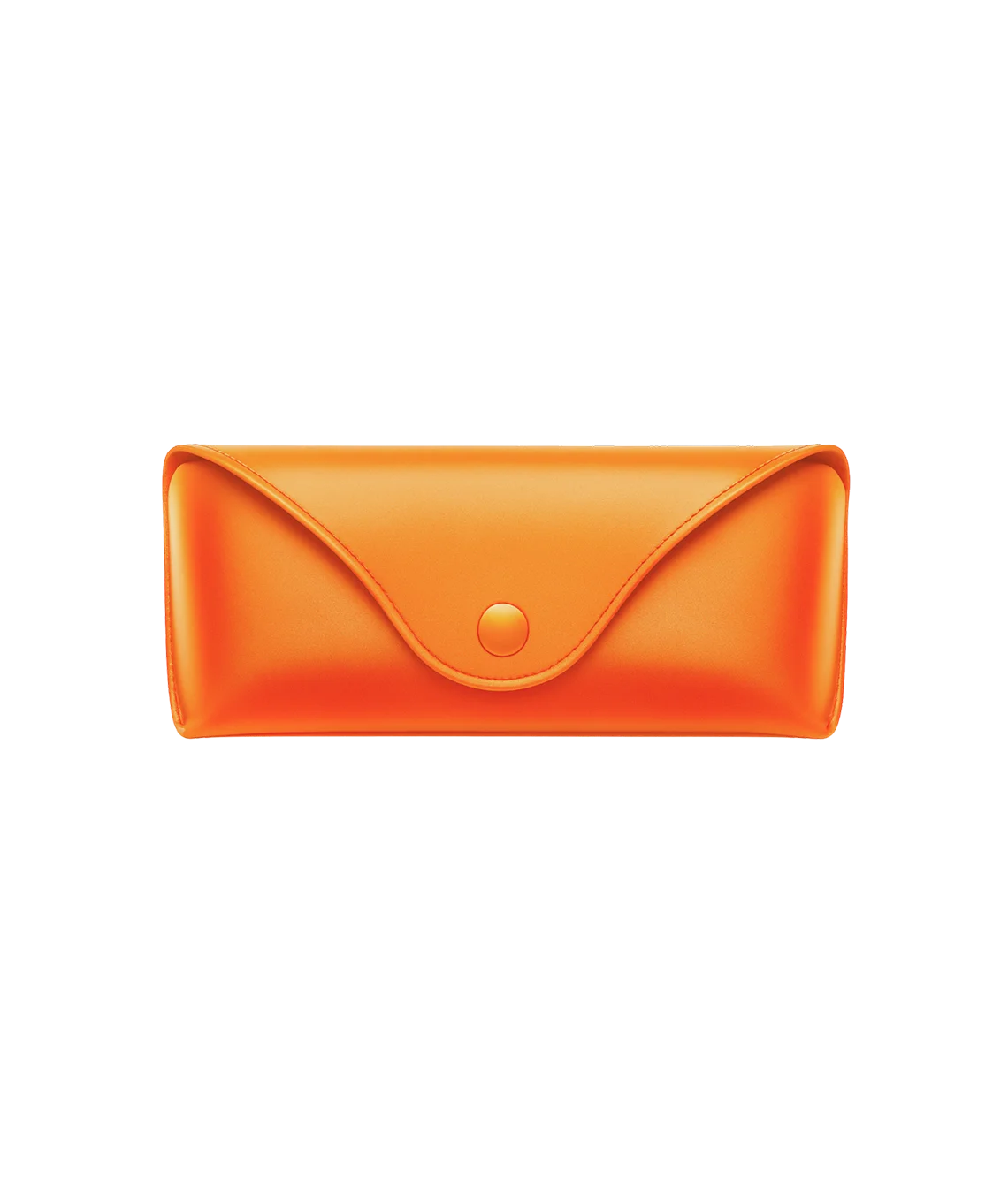 A bright orange envelope-style clutch or wallet with a single snap button closure, shown centered on a plain white background.