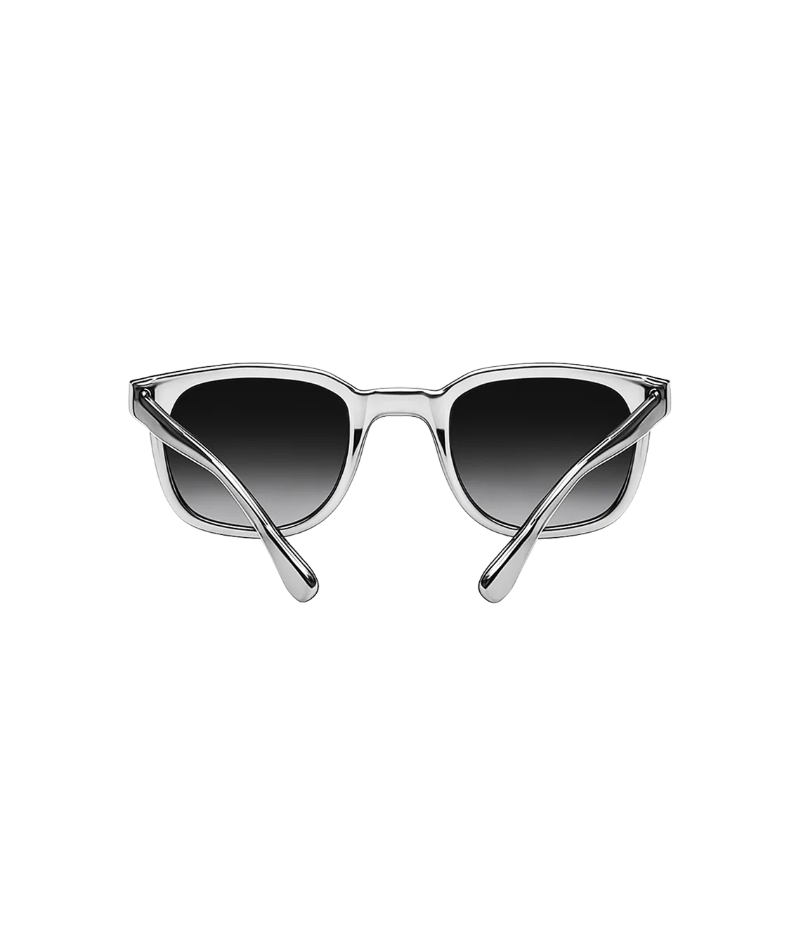A pair of square-frame sunglasses with a glossy silver frame and dark gradient lenses, shown from the front on a plain white background.