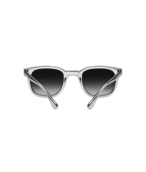 A pair of square-frame sunglasses with a glossy silver frame and dark gradient lenses, shown from the front on a plain white background.