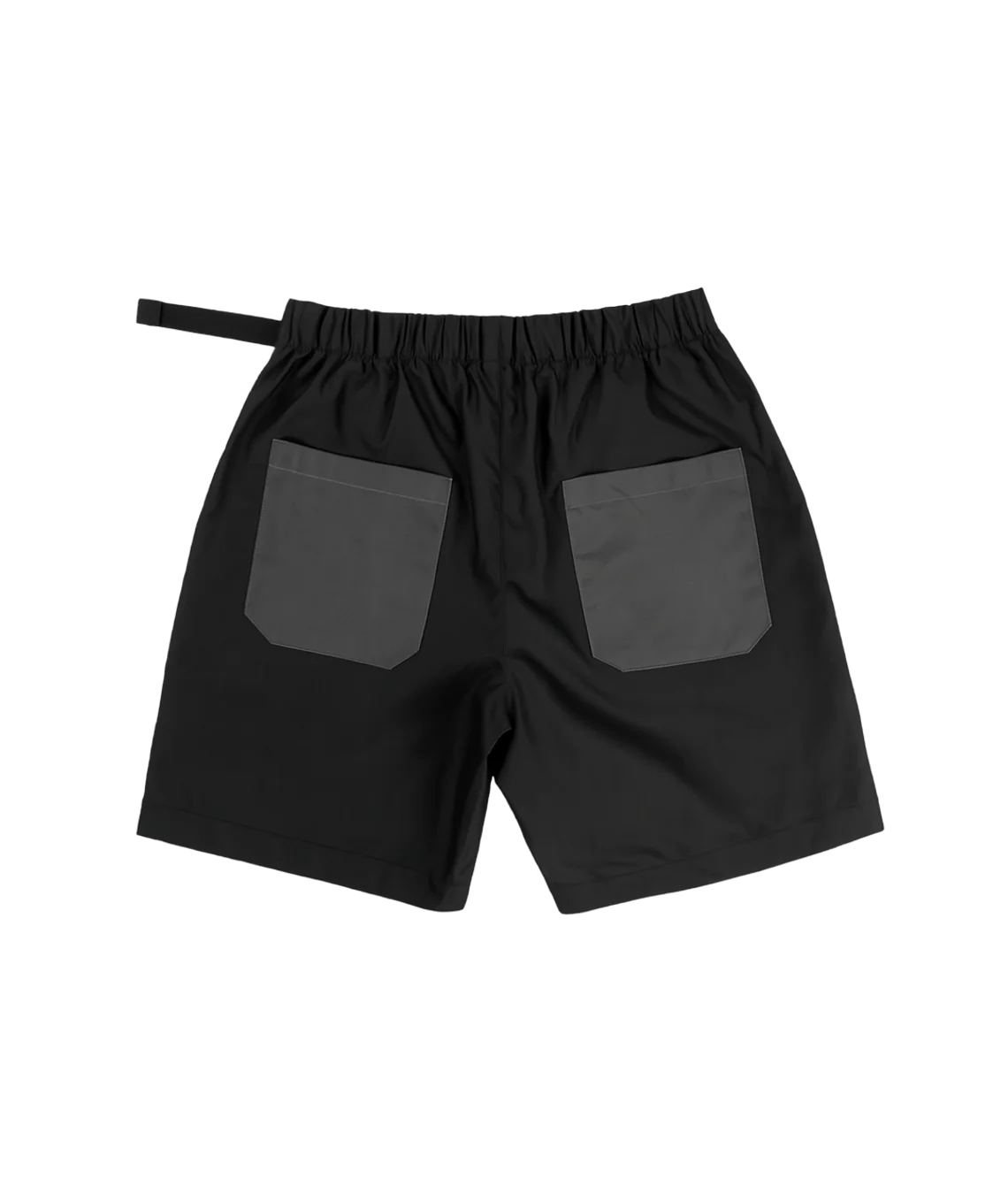 Black shorts with gray pockets on a white background