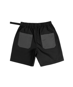 Black shorts with gray pockets on a white background