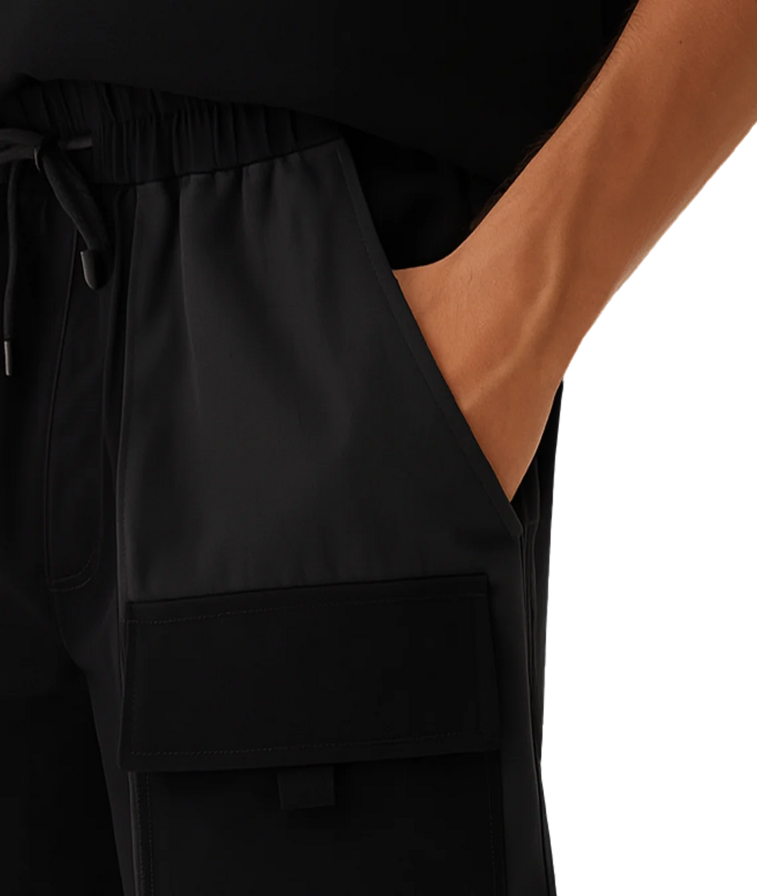 Black pants with a pocket detail on a transparent background