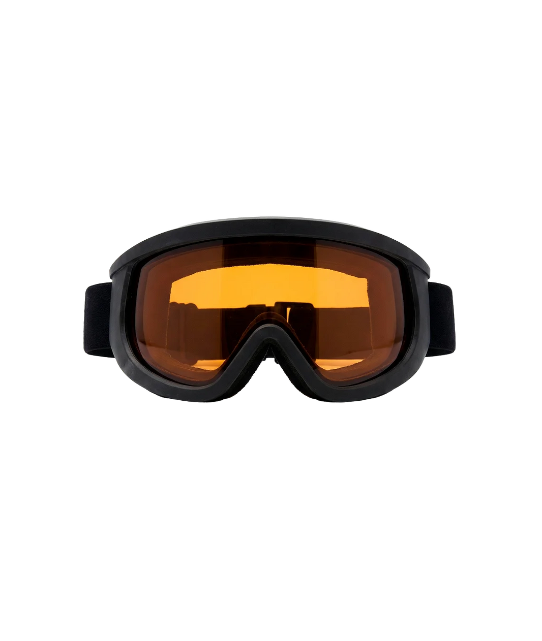 Black goggles with orange lenses on a white background