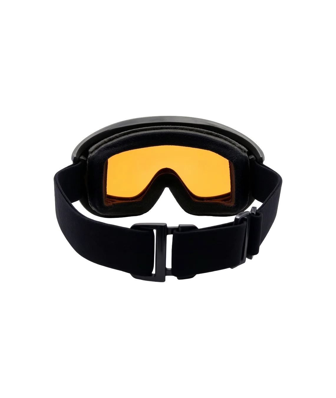 Black goggles with yellow lenses on a white background