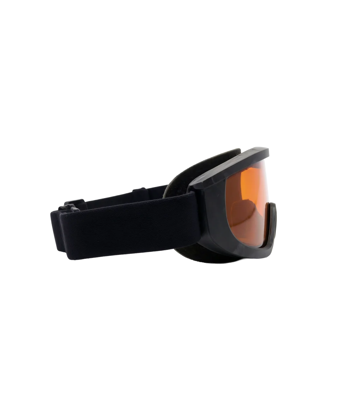 Black goggles with orange lenses on a white background
