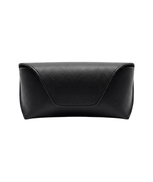Black leather clutch bag on a white background