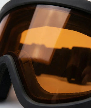Close-up of a pair of goggles with a reflective surface