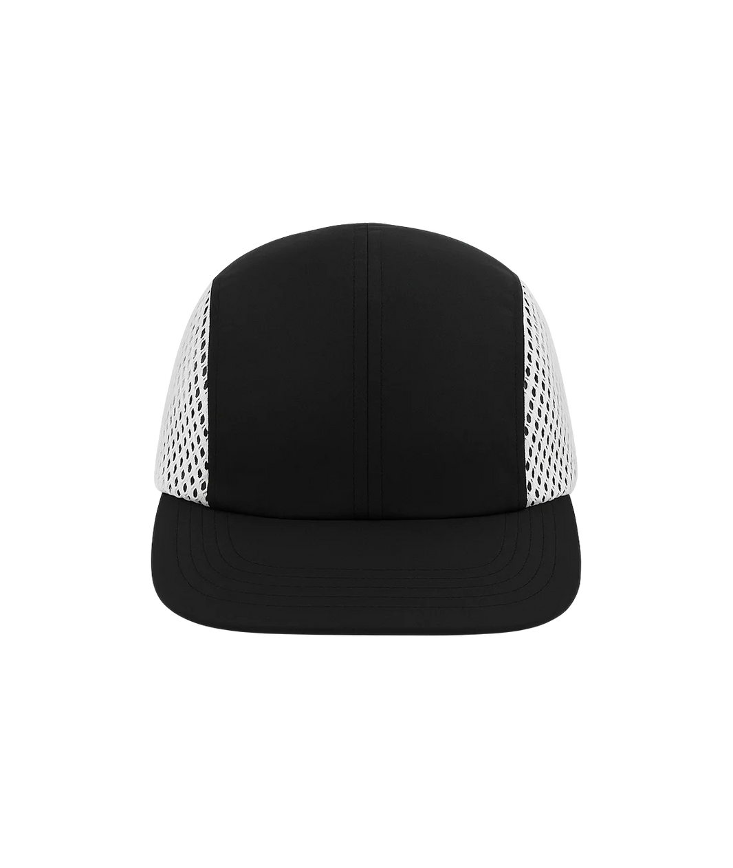 Black cap with white mesh back on a white background