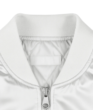 Close-up of a white jacket with a zipper on a transparent background