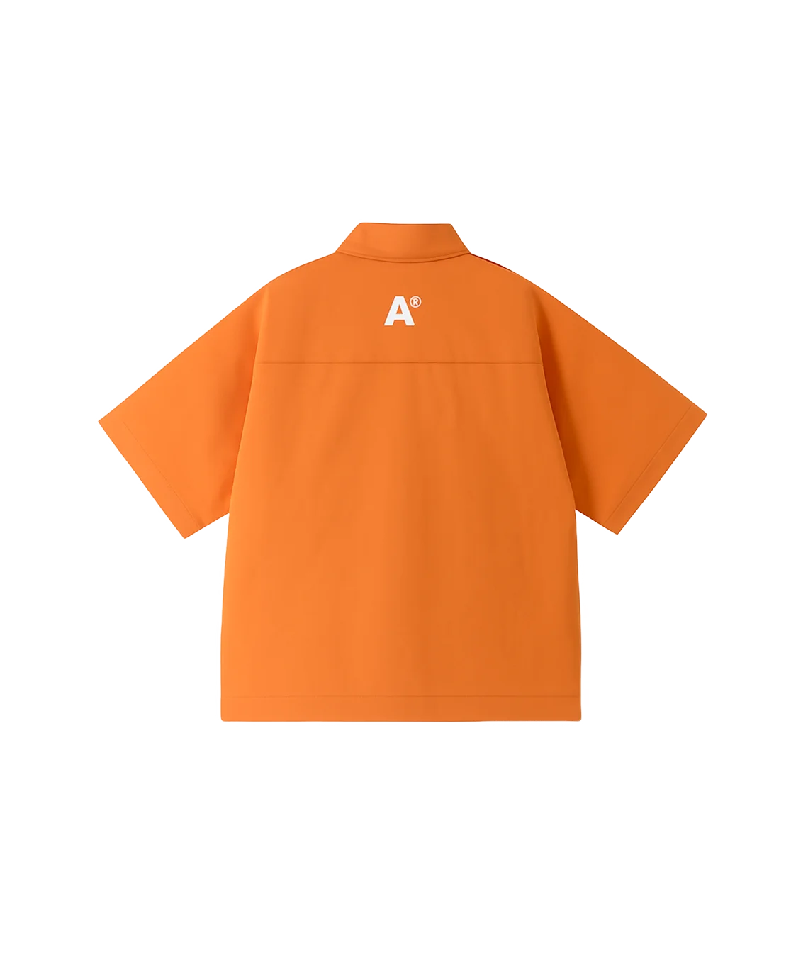 Orange shirt with a logo on the back against a white background