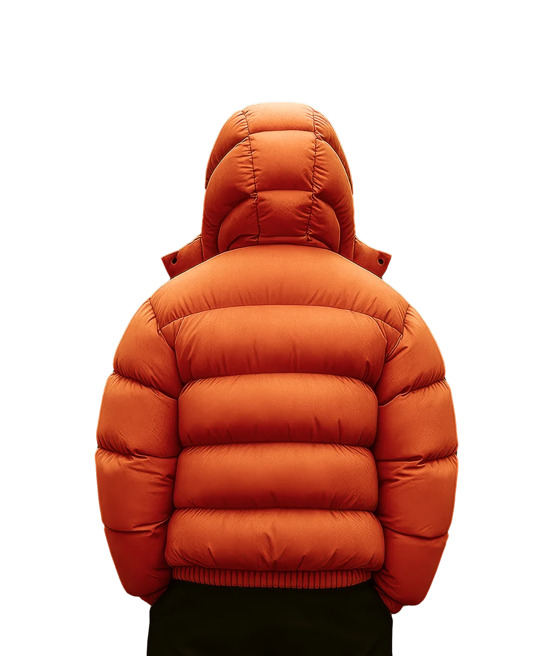 Orange puffer jacket on a white background