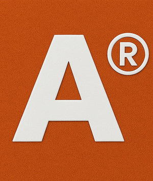 White letter 'A' with a registered trademark symbol on an orange background