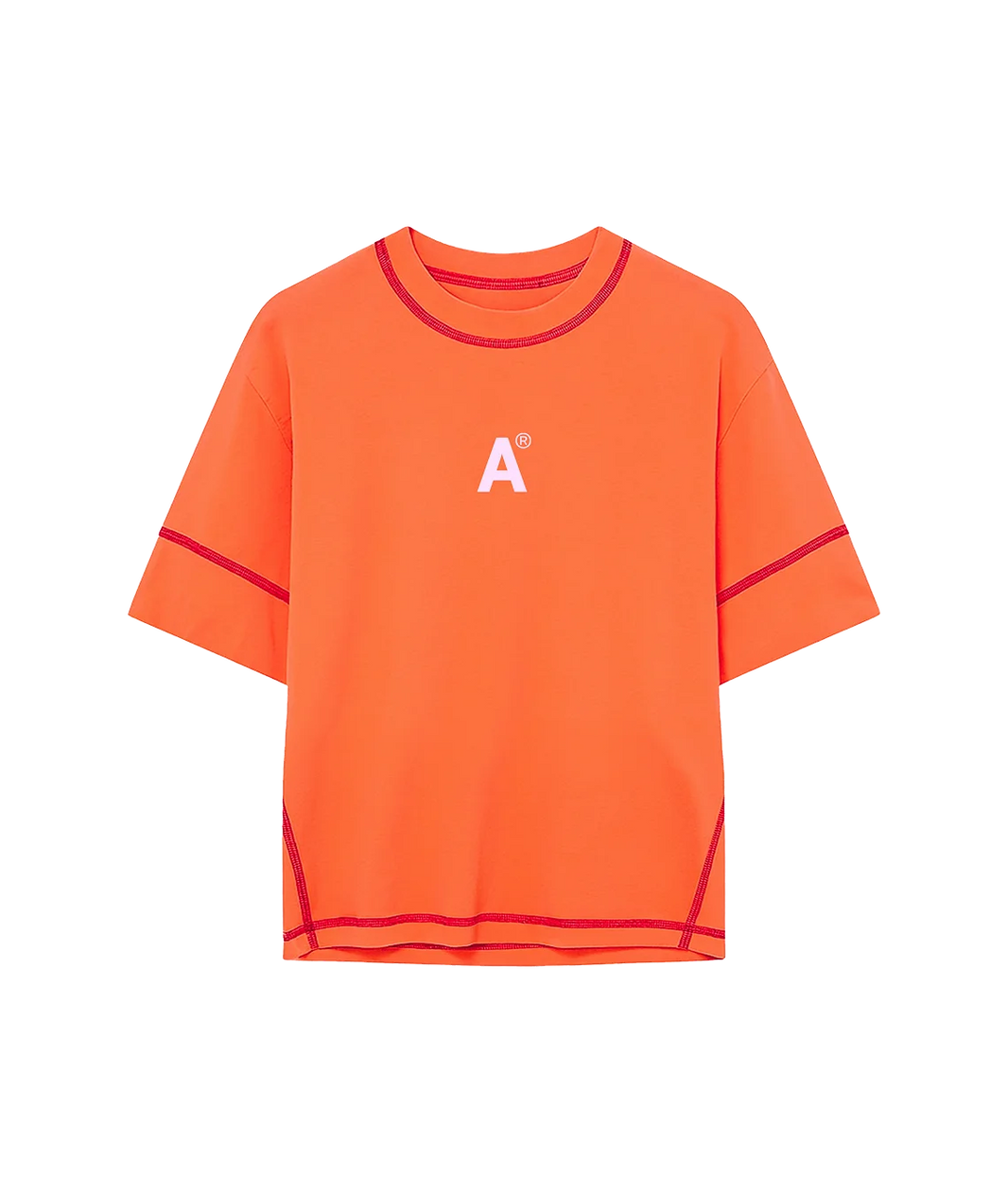 Orange shirt with a logo on a white background