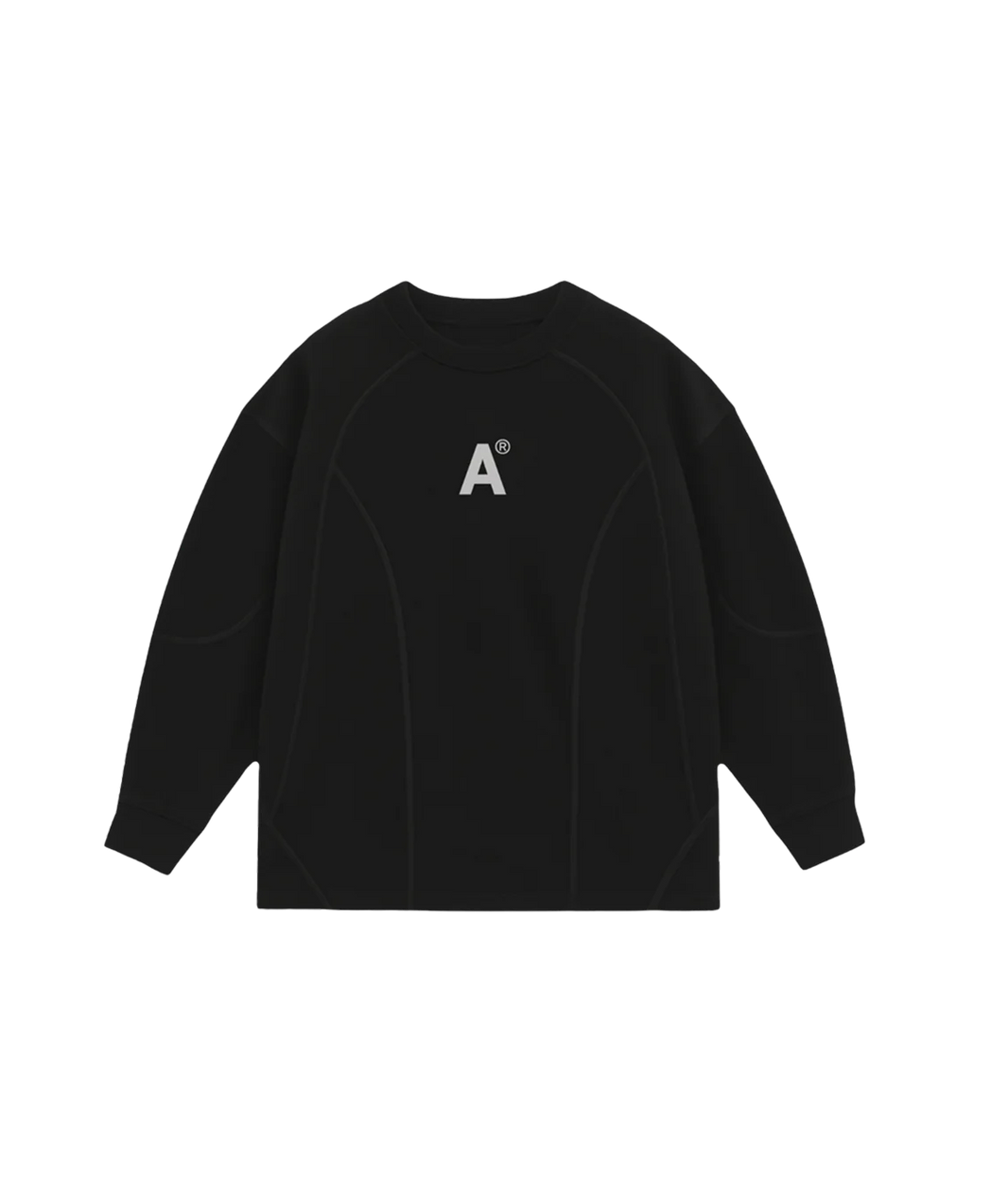 Black long-sleeve shirt with a logo on a white background