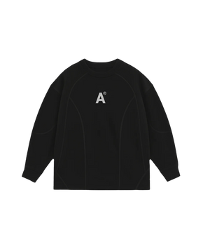 Black long-sleeve shirt with a logo on a white background